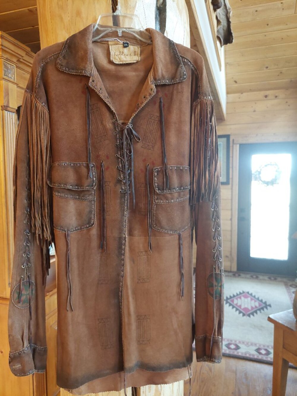 Kobler Soft Deer Skin, fringed, SW painted, Laced, Mens Shirt, xxl